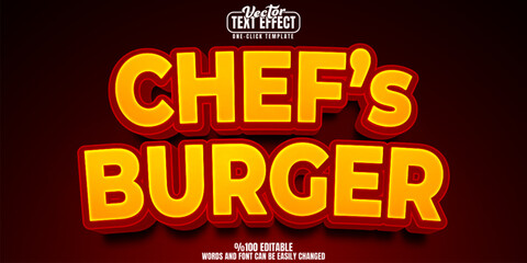 Fototapeta na wymiar Burger editable text effect, customizable chef and food 3D font style