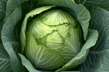 Fototapeta premium Fresh green cabbage, removed from the top, a ripe delight