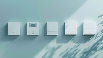 Industrial energy meters on a wall monitoring power consumption - obrazy, fototapety, plakaty