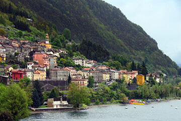 Dervio,  Province of Lecco,  region Lombardy, Italy, Europe - idyllic Italian village located on eastern shore of Lake Como - obrazy, fototapety, plakaty