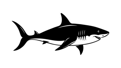 Black silhouette of a shark. Shark on white background