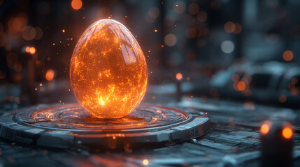 The egg in a digital neon circle. digital technology and eco friendly technology concept. future technology growing concepts. Digital animal husbandry and animal breeding concept.