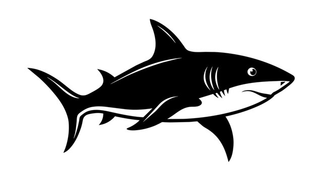 Black silhouette of a shark. Shark on white background