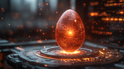 The egg in a digital neon circle. digital technology and eco friendly technology concept. future technology growing concepts. Digital animal husbandry and animal breeding concept.