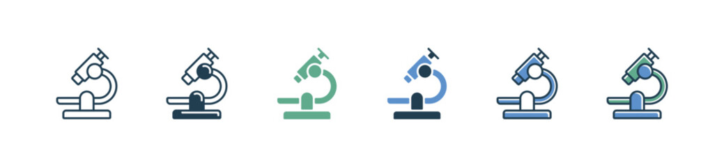 science laboratory microscope icon set microbiology equipment medicals organism research tool vector illustration for web and app