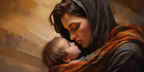 Mother and little kid son, Mother's Day love family parenthood childhood concept, Portrait of mother with son