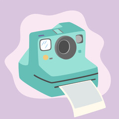 Instant camera photography and snapshot. 90 style illustrations. Vintage camera and snapshot in flat design. Vector illustration.
