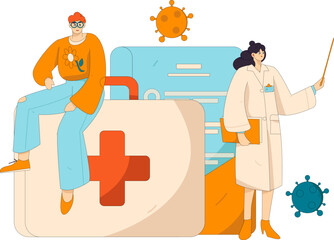 Medical characters fighting the epidemic flat vector concept operation hand drawn illustration
