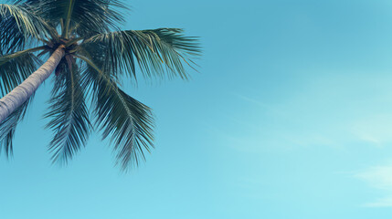 Fototapeta na wymiar Blue background with palm tree .
