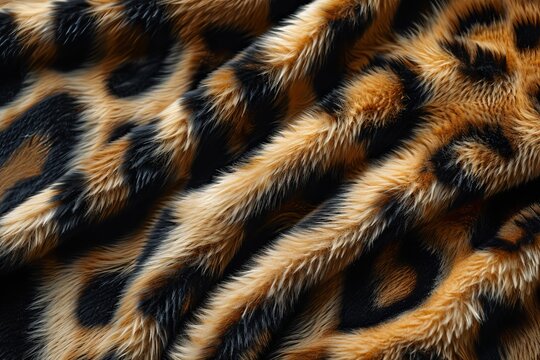 A top view macro close up of a wildcat tiger leopard cheetah soft fluffy hair skin, animal pattern blanket, Generated by AI