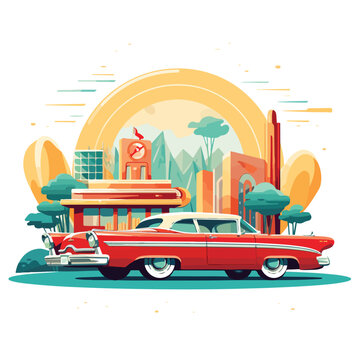 A drive-in movie theater vector illustration