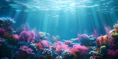 Enchanting Coral Reef Beneath the Mediterranean Sea. Concept Underwater Photography, Marine Life Conservation, Diving Adventures, Mediterranean Exploration - obrazy, fototapety, plakaty