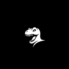 minimalist logo of a trex dinosaur simple black and white vector on black background © sch_ai
