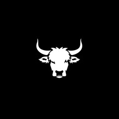 minimalist logo of a bull simple black and white vector , black background