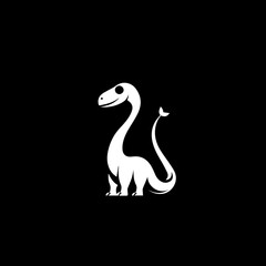 minimalist logo of a dinosaur simple black and white vector , black background