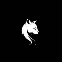 minimalist logo of a cat simple black and white vector , black background