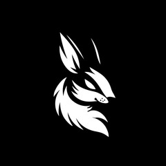 minimalist logo of a rabbit simple black and white vector , black background