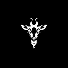 minimalist logo of a girafe simple black and white vector , black background