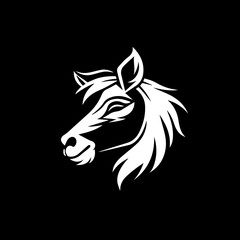Obraz na płótnie Canvas minimalist logo of a donkey simple black and white vector, on a black background