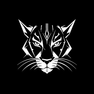 minimalist logo of a tiger cat simple black and white vector on black background