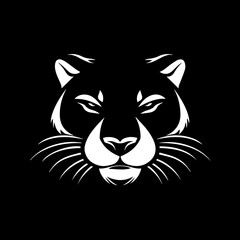 minimalist logo of a panther simple black and white vector , black background