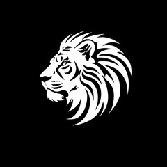 mininalist logo of an exotic lion animal simple black and white vector, on a black background