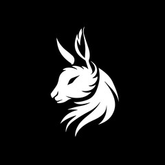 minimalist logo of a rabbit simple black and white vector , black background