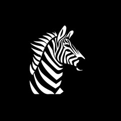 mininalist logo of a zebra simple black and white vector isolated on black background