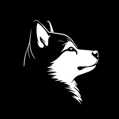 lconic logo dog minimalist graphics simple lines black and white vector isolated on black background © sch_ai