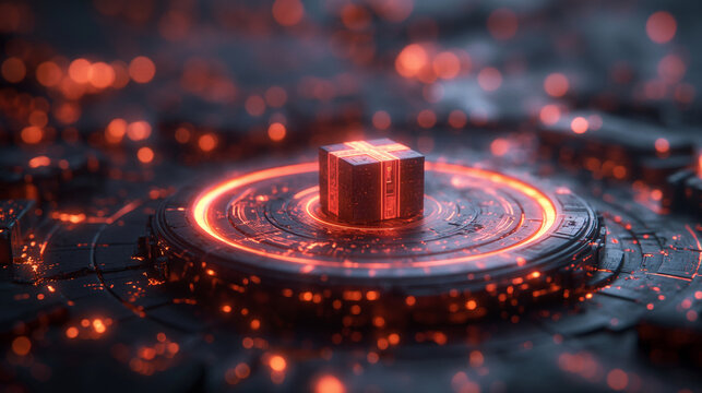 The magic box in digital neon circle. digital box concept. future technology growing concepts. 