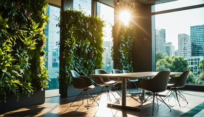 modern green office spaces with planted walls