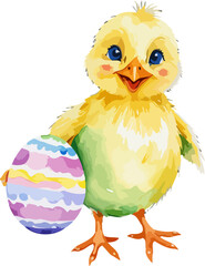 Easter illustration with chick and easter eggs. watercolor style vector