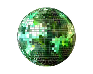 Green Disco Ball Glowing in Isolation