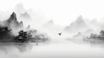 Foto auf Leinwand Chinese style ink and wash landscape painting scene  © Anaya