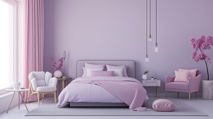 pink bedroom with purple pillows