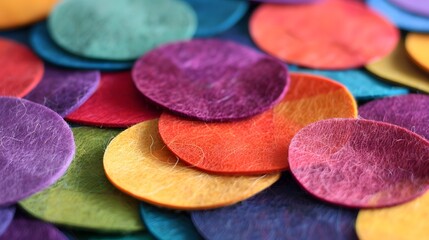 Obraz na płótnie Canvas Close-up of colorful felt circles in multiple hues