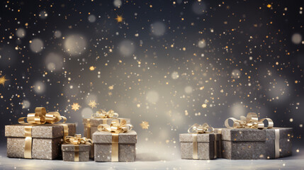 Christmas background with gift boxes .