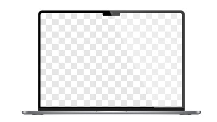 Realistic Darkgrey Notebook with Transparent Screen Isolated. Laptop. Open Display. Can Use for Project, Presentation. Blank Device Mock Up. Separate Groups and Layers. Easily Editable Vector.. PNG