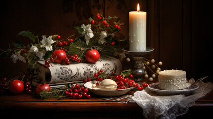 Christmas still life with candle .