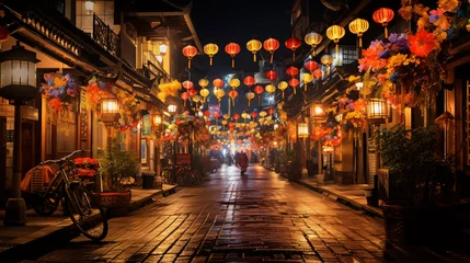 Raamstickers City of Lanterns Streets Aglow with Festival Lights .. © Anaya