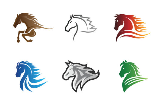 Creative Horses heads Collection Logo Symbol Vector Icons Design Illustration