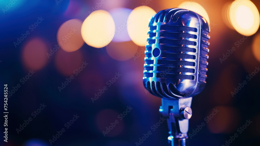 Canvas Prints background for singer and music with retro microphone and blurred bokeh background