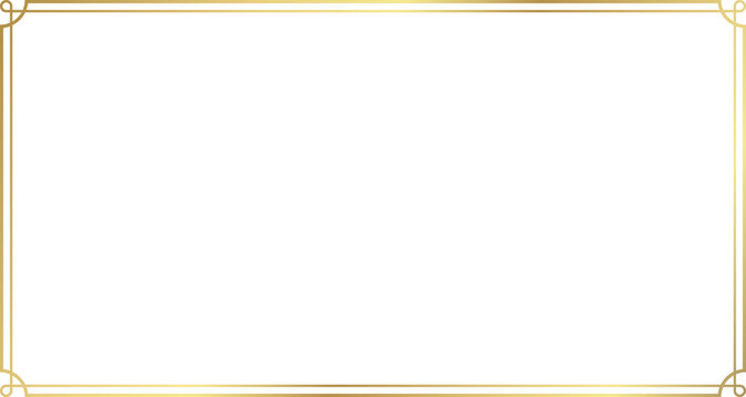 Gold frame for web presentation, vintage style double line horizontal border with 15:8 aspect ratio for 16:9 work project ,png with transparent background.