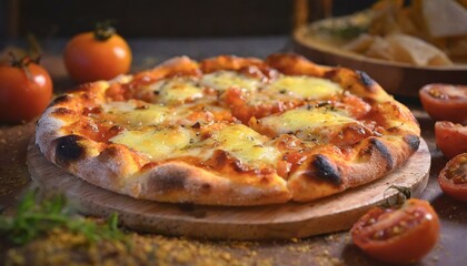 Freshly baked pizza with a crispy crust and melted cheese