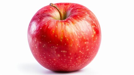 A crisp, fresh red apple with a smooth texture, vividly isolated on a pure white background