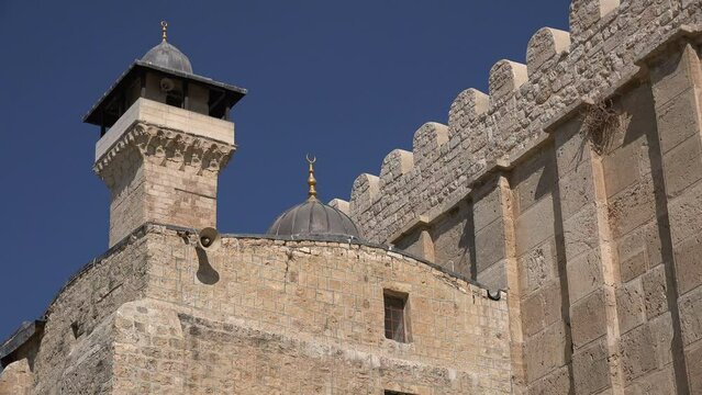 Facade of the contentious Cave of the Patriarchs in Hebron, West Bank

