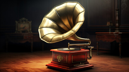 Classic Phonograph  Gramophone with spinning record a