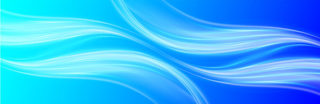Blue waves showing a stream of clean fresh air. Modern wavy lines air background.