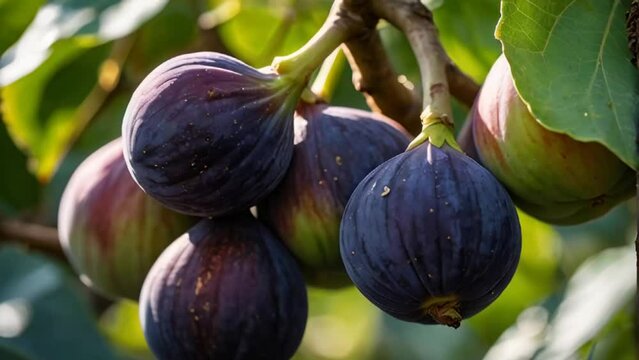 Fresh ripe figs on a branch close-up summer

