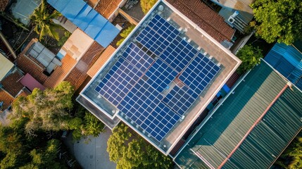 A roof adorned with sleek solar panels, capturing the essence of modern sustainable living